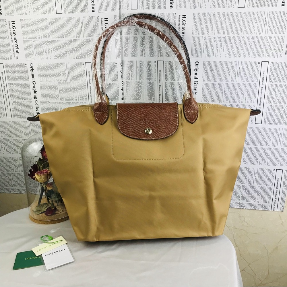 NWT Longchamp Le Pliage Original Large Shoulder Nylon Bag Tote IN Camel